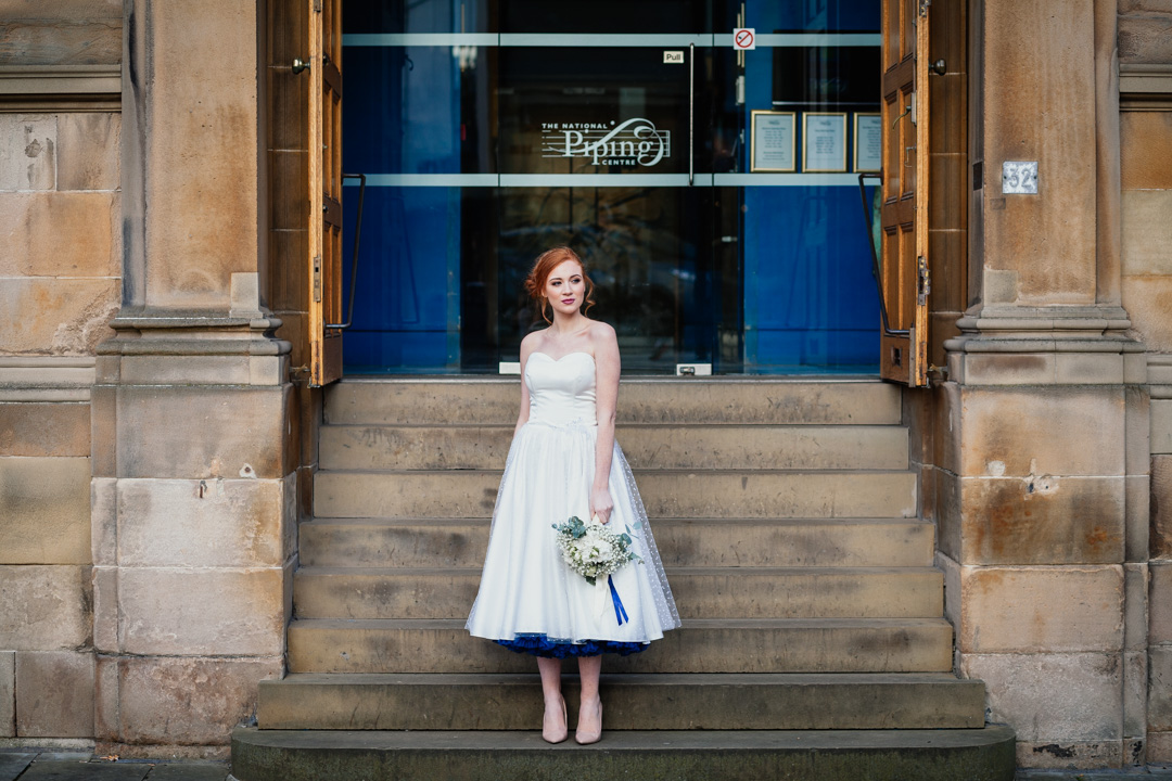 bride-standing-outside-piping-centre-glasgow