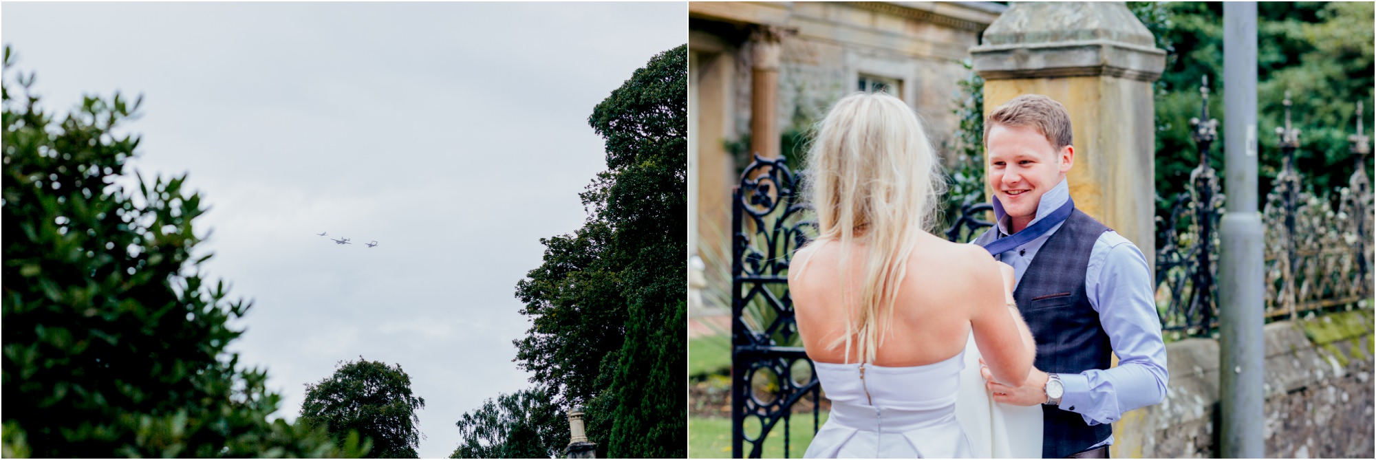 airplane-flyover-guests-arriving-brig-o-doon-church