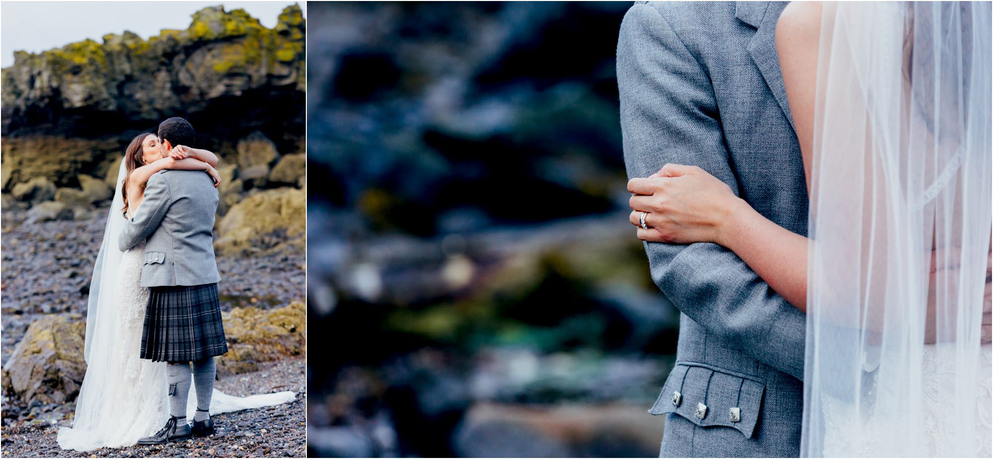 couple-embracing-dunure-castle-wedding-ayrshire