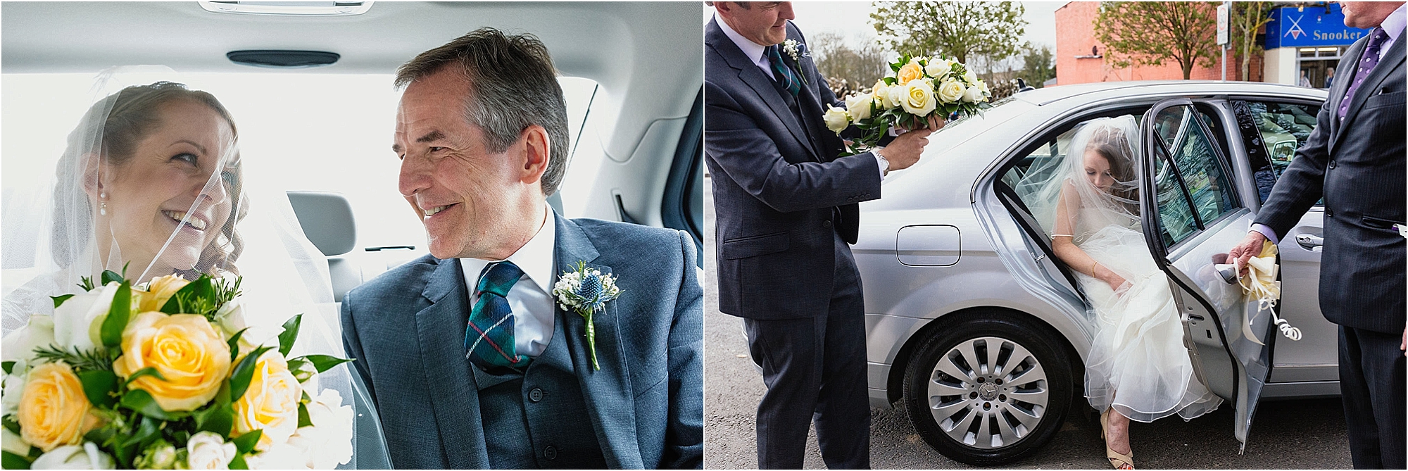 bride-laughing-with-dad-and-exiting-car
