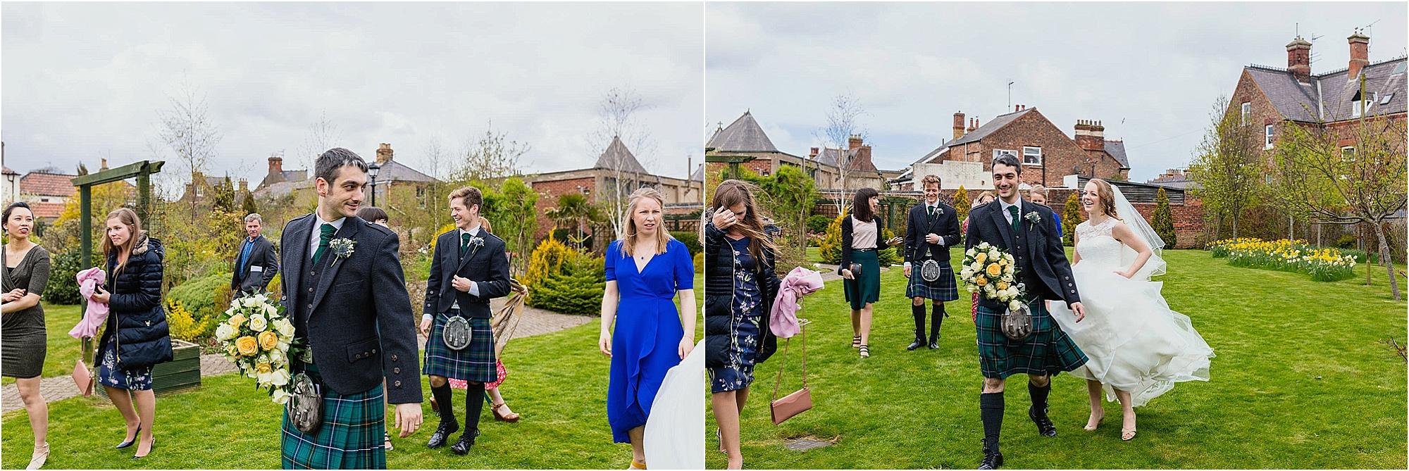 bride-groom-guests-walking-outside
