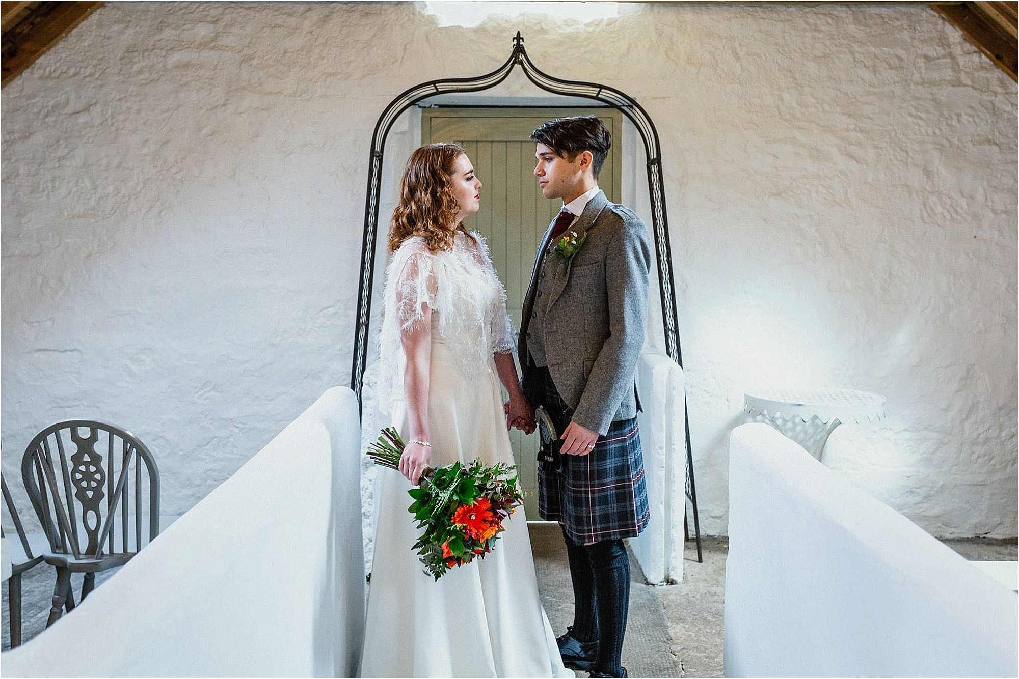 bride-looking-at groom-wedding-knockraich-farm