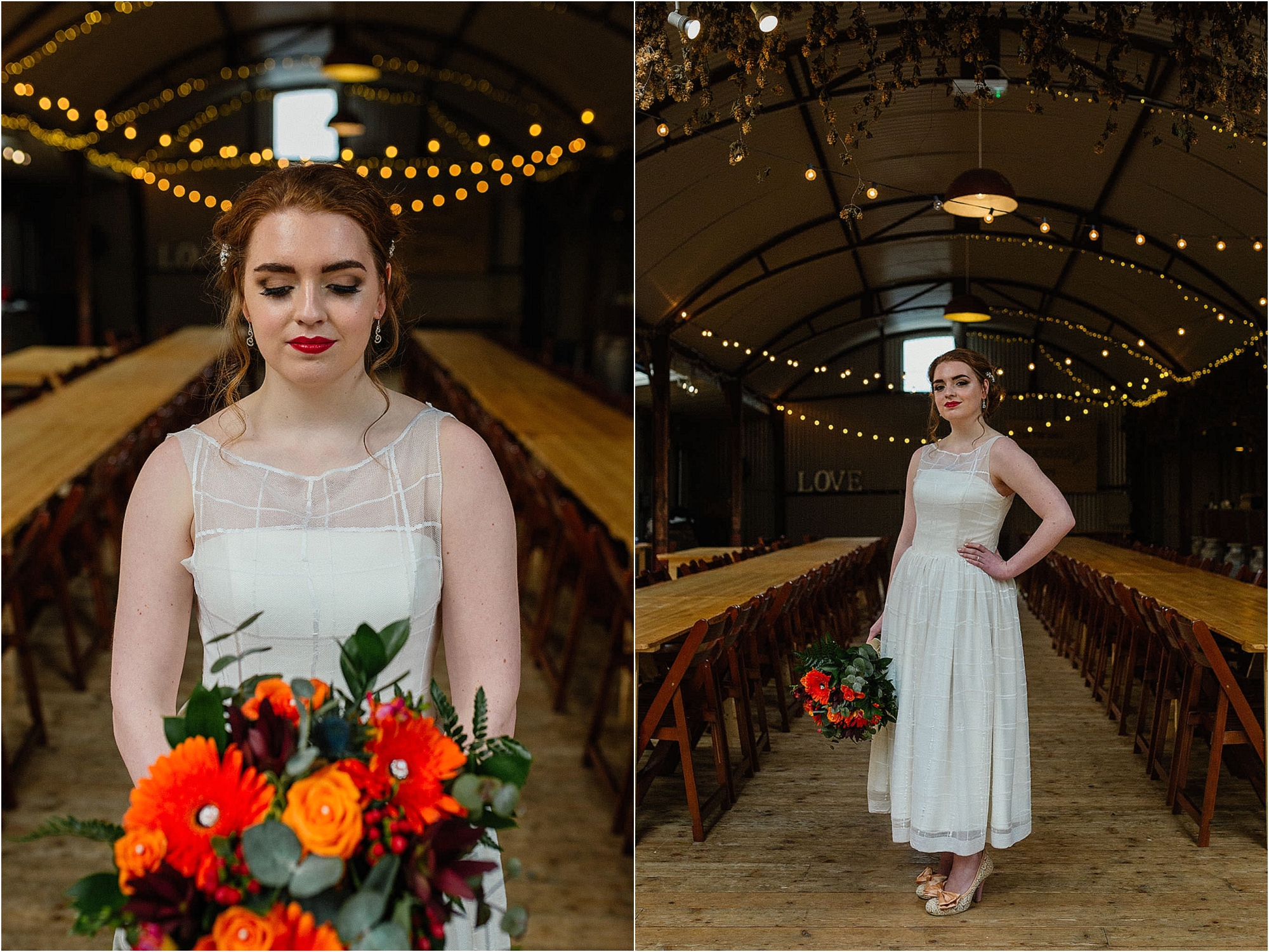 bride-looking-at-flowers-standing-in-middle-of-room