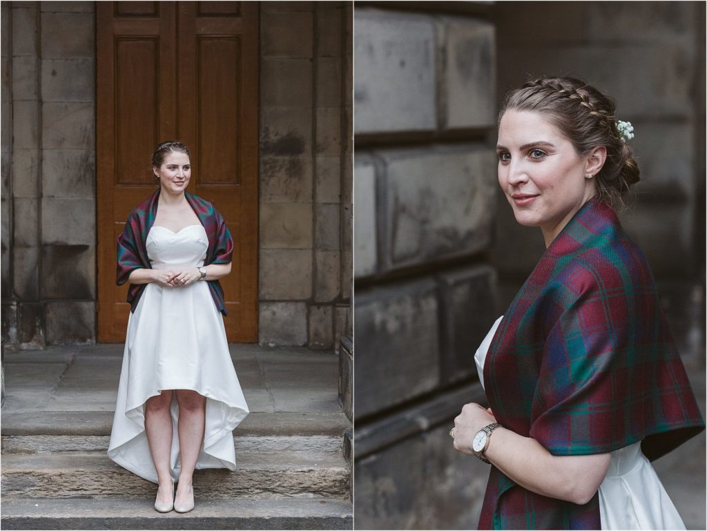 portrait-of-bride-wearing-tartan-shawl-same-as-her-husbands