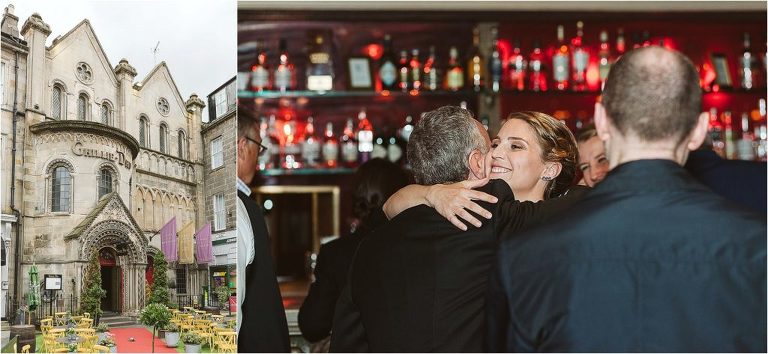 exterior-photo-of-ghillie-dhu-and-bride-hugging-guest-as-they-arrive